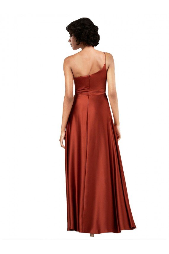 Outlet Sophisticated One Shoulder Formal Silky Satin Bridesmaid Dress / Prom Dress with Full Skirt