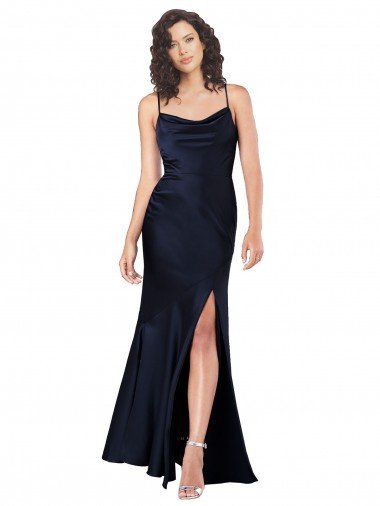 Outlet Draped Cowl Neck Formal Silky Satin Bridesmaid Dress / Prom Dress with Skirt Slit