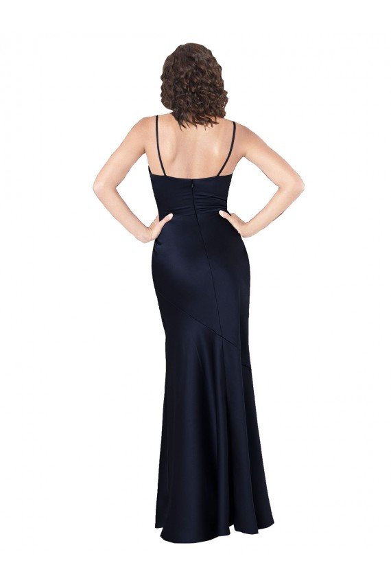 Outlet Draped Cowl Neck Formal Silky Satin Bridesmaid Dress / Prom Dress with Skirt Slit