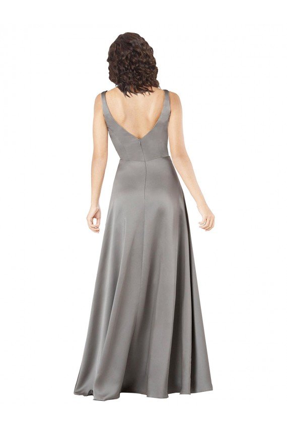 Outlet Plunging V-Neckline Long A-Line Formal Silky Satin Bridesmaid Dress / Prom Dress