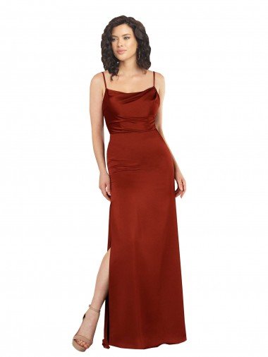 Outlet Floor-Length Formal Silky Satin Bridesmaid Dress / Prom Dress with Skirt Slit