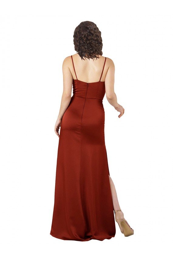 Outlet Floor-Length Formal Silky Satin Bridesmaid Dress / Prom Dress with Skirt Slit