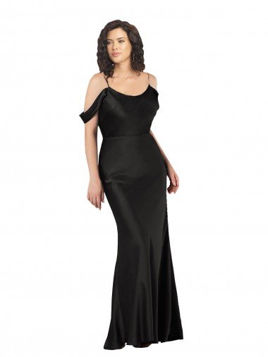 Outlet Off the Shoulder Sleeves Formal Silky Satin Bridesmaid Dress / Prom Dress with Skirt Slit