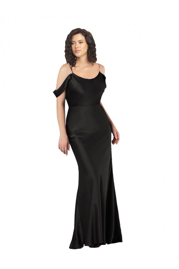 Outlet Off the Shoulder Sleeves Formal Silky Satin Bridesmaid Dress / Prom Dress with Skirt Slit