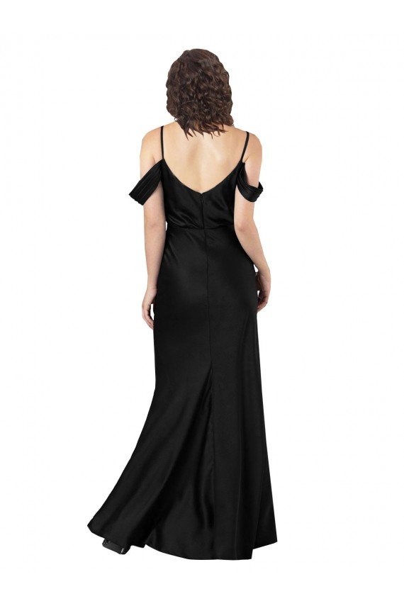 Outlet Off the Shoulder Sleeves Formal Silky Satin Bridesmaid Dress / Prom Dress with Skirt Slit