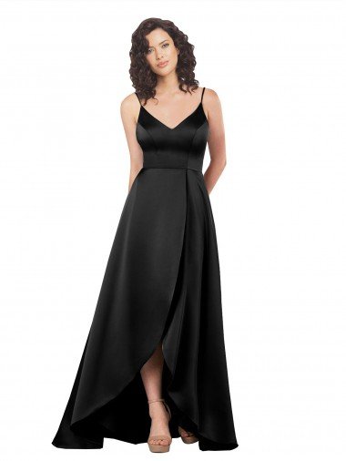 Outlet High Low V-Neckline Formal Silky Satin Tulip Bridesmaid Dress / Prom Dress with Wrap Skirt