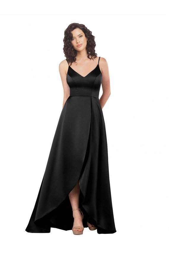 Outlet High Low V-Neckline Formal Silky Satin Tulip Bridesmaid Dress / Prom Dress with Wrap Skirt