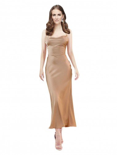 Outlet Cowl Neck Formal Silky Satin Midi Length Bridesmaid Dress / Cocktail Prom Dress Low Back