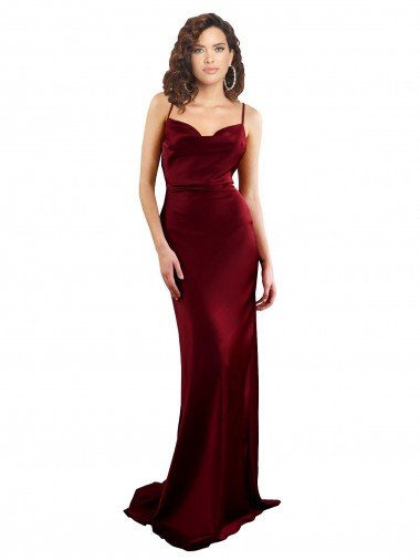 Outlet Cowl Neck Long Criss Cross Open Back Formal Silky Satin Bridesmaid Dress / Prom Dress