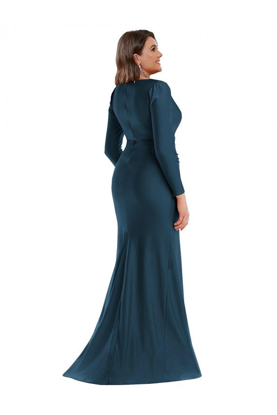 Outlet Long Sleeves Draped Wrap Formal Silky Satin Mermaid Bridesmaid Dress / Prom Dress with Front Slit