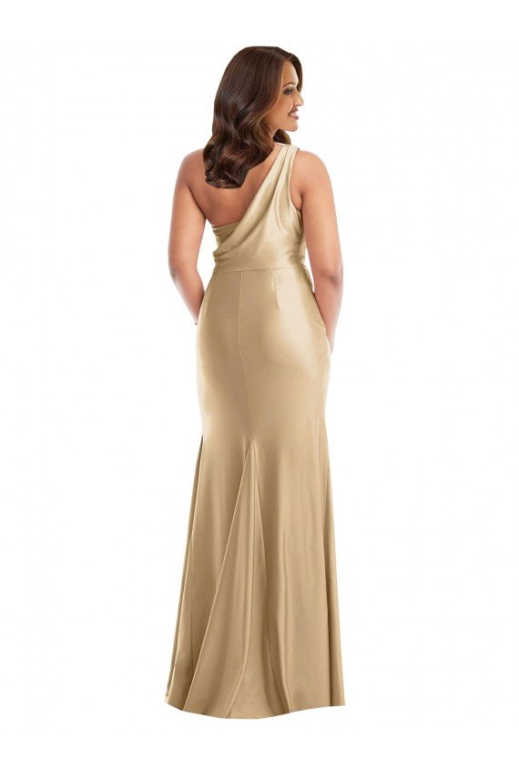Outlet One Shoulder Asymmetrical Cowl Back Formal Silky Satin Mermaid Bridesmaid Dress / Prom Dress
