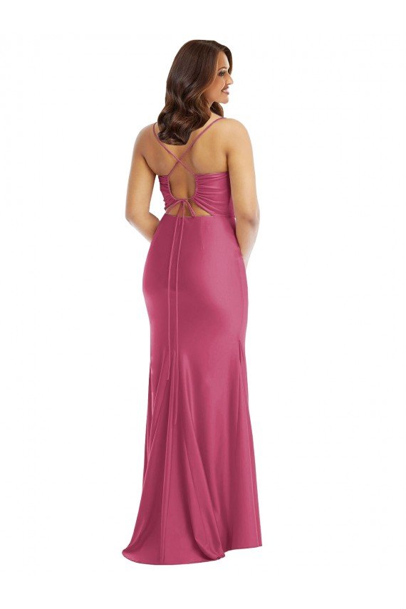 Outlet Cowl-Neck Open Tie-Back Formal Silky Satin Mermaid Bridesmaid Dress / Prom Dress with Frong Slit