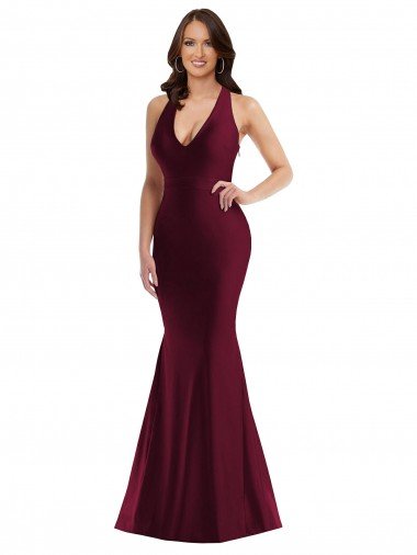Outlet Plunge Neckline Cutout Low Back Formal Silky Satin Mermaid Bridesmaid Dress / Prom Dress