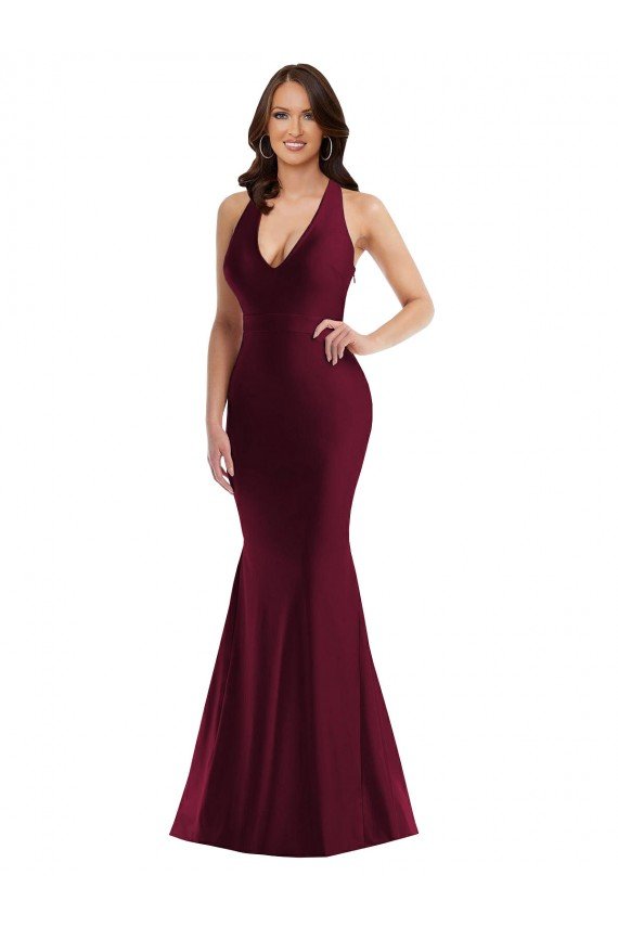 Outlet Plunge Neckline Cutout Low Back Formal Silky Satin Mermaid Bridesmaid Dress / Prom Dress