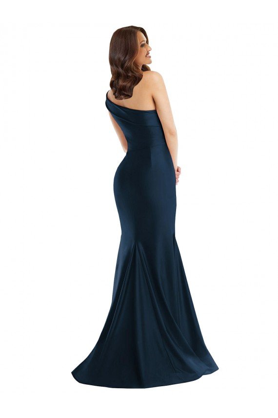 Outlet Bias-Cuff One Shoulder Formal Silky Satin Mermaid Bridesmaid Dress / Prom Dress with Side Slit