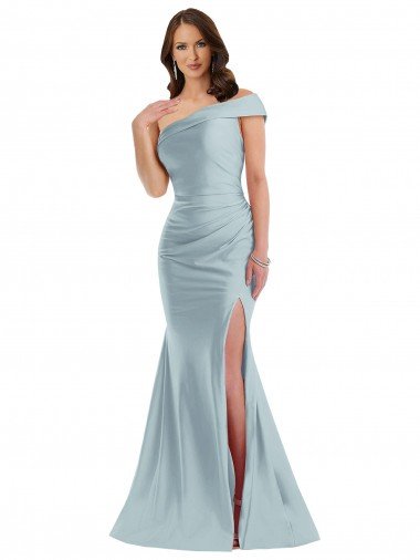 Outlet Bias-Cuff One Shoulder Formal Silky Satin Mermaid Bridesmaid Dress / Prom Dress with Side Slit