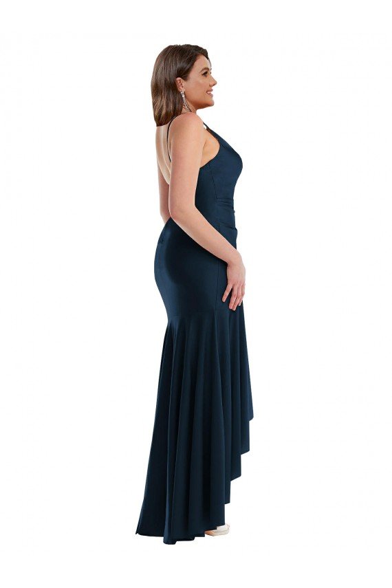 Outlet Pleated Wrap Ruffled High Low Formal Silky Satin Bridesmaid Dress / Prom Dress