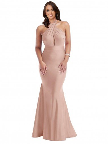 Outlet Criss Cross Halter Open Back Formal Silky Satin Mermaid Bridesmaid Dress / Prom Dress