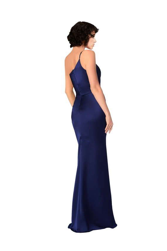 Outlet One Shoulder Formal Silky Satin Bridesmaid Dress / Prom Dress with Skirt Slit