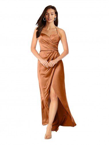 Outlet Faux-Wrap Skirt Formal Silky Satin Bridesmaid Dress / Prom Dress