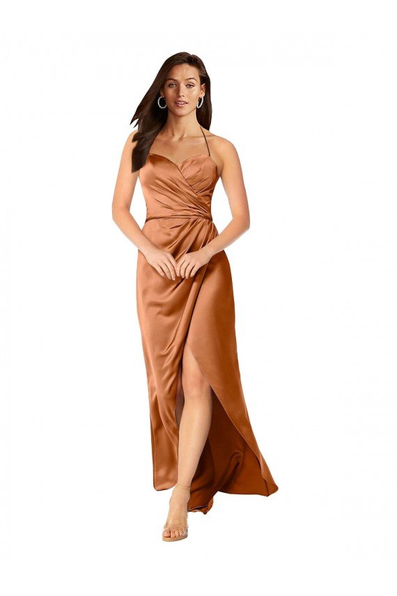 Outlet Faux-Wrap Skirt Formal Silky Satin Bridesmaid Dress / Prom Dress