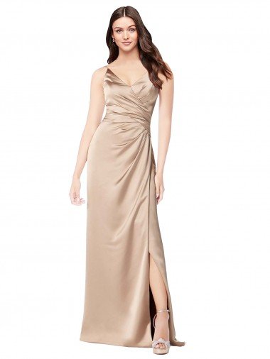Outlet Formal Silky Satin Bridesmaid Dress / Prom Dress with Draped Surplice Bodice