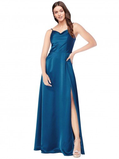 Outlet Cowl Neck Salky Satin Bridesmaid Dress / Prom Dress