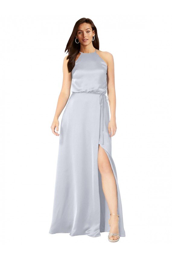 Outlet Halter Neck Formal Silky Satin Bridesmaid Dress with Strappy Back