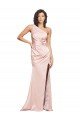 Outlet Full Length Ruched Formal Silky Satin Bridesmaid Dress / Prom Dress with Low Back and High Split