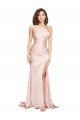 Outlet Full Length One Shoulder Long Formal Silky Satin Bridesmaid Dress / Prom Dress with High Split