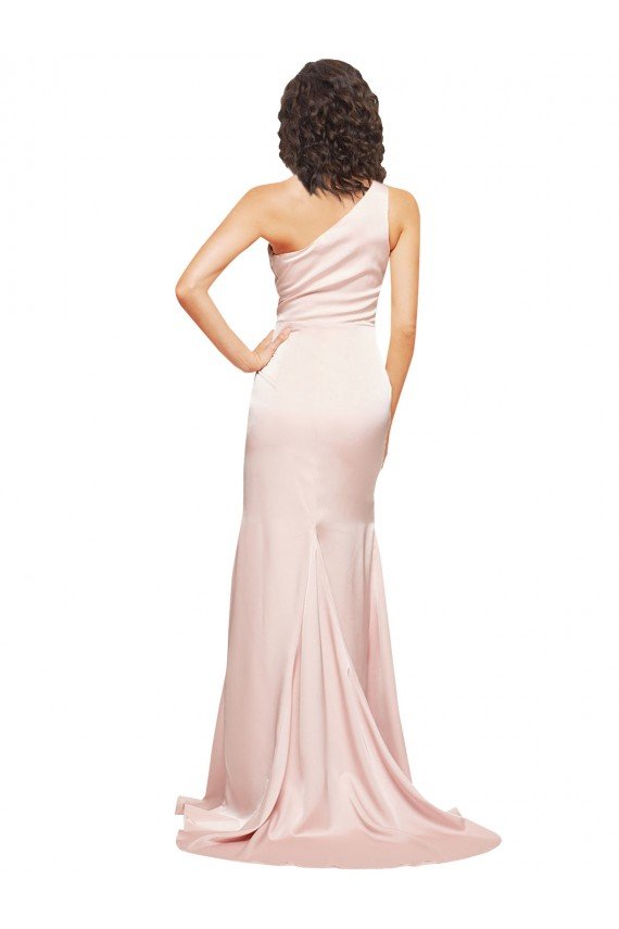 Outlet Full Length One Shoulder Long Formal Silky Satin Bridesmaid Dress / Prom Dress with High Split