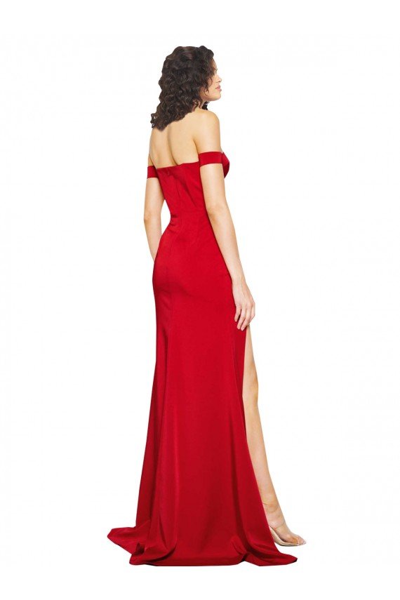 Outlet Off the Shoulder Sweetheart Bustier Style Formal Silky Satin Bridesmaid Dress / Prom Dress with Side Split