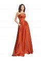 Outlet Strapless Sweep Train Formal Silky Satin Bridesmaid Dress / Prom Dress with Pleats