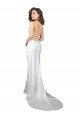 Outlet Simple Lace Up Back Cowl Neck Long Sweep Train Silky Satin Beach Wedding Dress