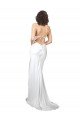 Outlet Simple Sweep Train Low Back Tie Cowl Neck Long Silky Satin Beach Wedding Dress