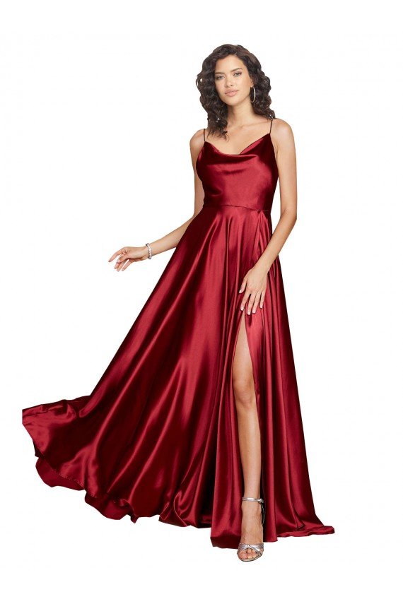 Outlet Cowl Neckline Long Formal Silky Satin Bridesmaid Dress / Prom Dress with Spaghetti Straps