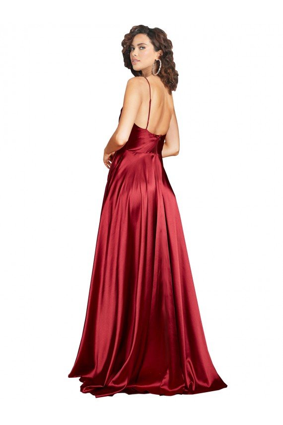 Outlet Cowl Neckline Long Formal Silky Satin Bridesmaid Dress / Prom Dress with Spaghetti Straps