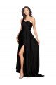 Outlet Floor Length One Shoulder Formal Silky Satin Bridesmaid Dress / Prom Dress with Side Slit