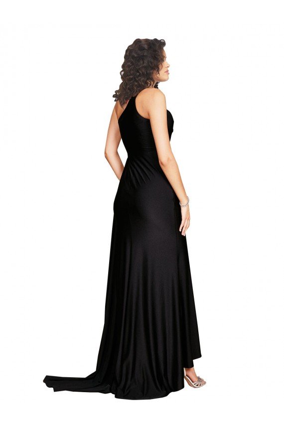 Outlet Floor Length One Shoulder Formal Silky Satin Bridesmaid Dress / Prom Dress with Side Slit