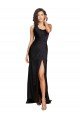 Outlet Full Length One Shoulder Ruffled Long Formal Silky Satin Bridesmaid Dress / Prom Dress with High Slit