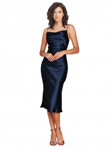 Outlet Cocktail Length Sleeveless Spaghetti Straps Cowl Neckline Formal Silky Satin Bridesmaid Dress / Prom Dress