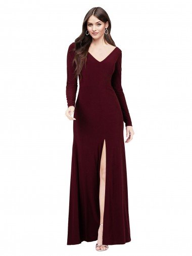 Outlet Long Sleeves Spandex Bridesmaid Gown with Front Slit
