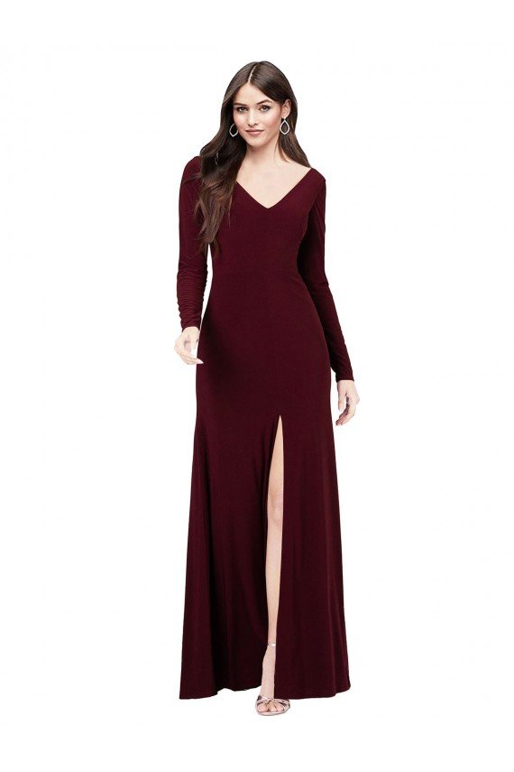 Outlet Long Sleeves Spandex Bridesmaid Gown with Front Slit