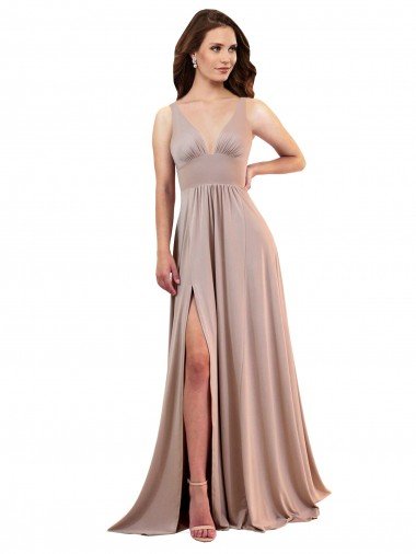 Outlet Long A-Line Plunge V-Neckline Formal Spandex Bridesmaid Dress / Prom Dress with Slit