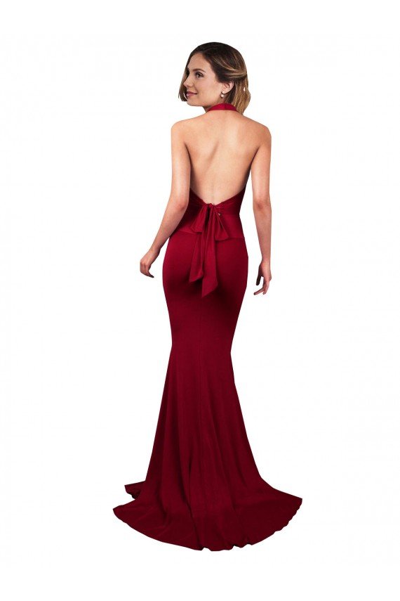 Outlet Halter Mermaid Plunge V-Neckline Open Back Bow Tie Formal Spandex Bridesmaid Dress / Prom Dress