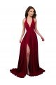 Outlet A-Line Halter Plunge V-Neckline Open Back Formal Spandex Bridesmaid Dress / Prom Dress with Slit