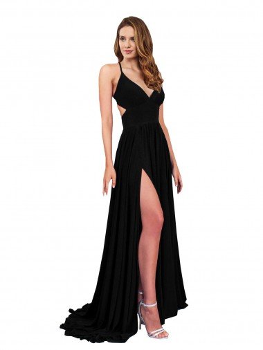 Outlet High Slit Open Back Long Formal Spandex Bridesmaid Dress / Prom Dress with Lined Crossover Bust