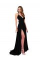 Outlet High Slit Open Back Long Formal Spandex Bridesmaid Dress / Prom Dress with Lined Crossover Bust