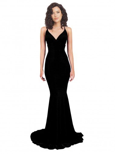 Outlet Fishtail Shaped V-Neck Open Back Formal Spandex Bridesmaid Dress / Prom Dress