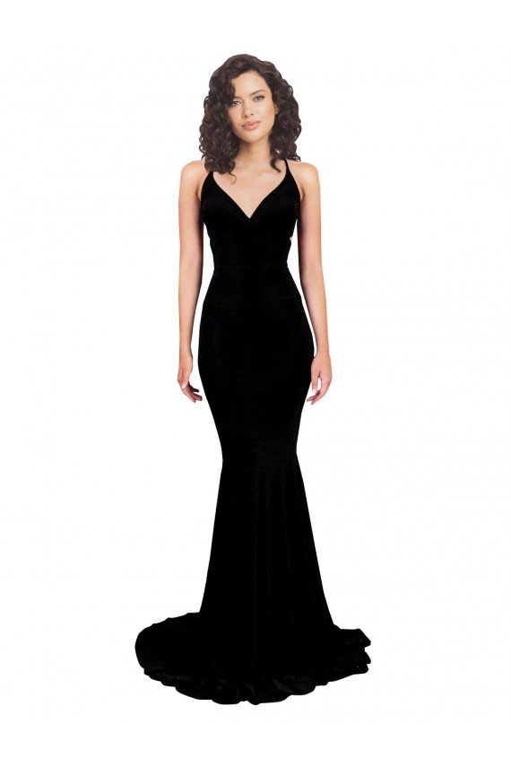 Outlet Fishtail Shaped V-Neck Open Back Formal Spandex Bridesmaid Dress / Prom Dress